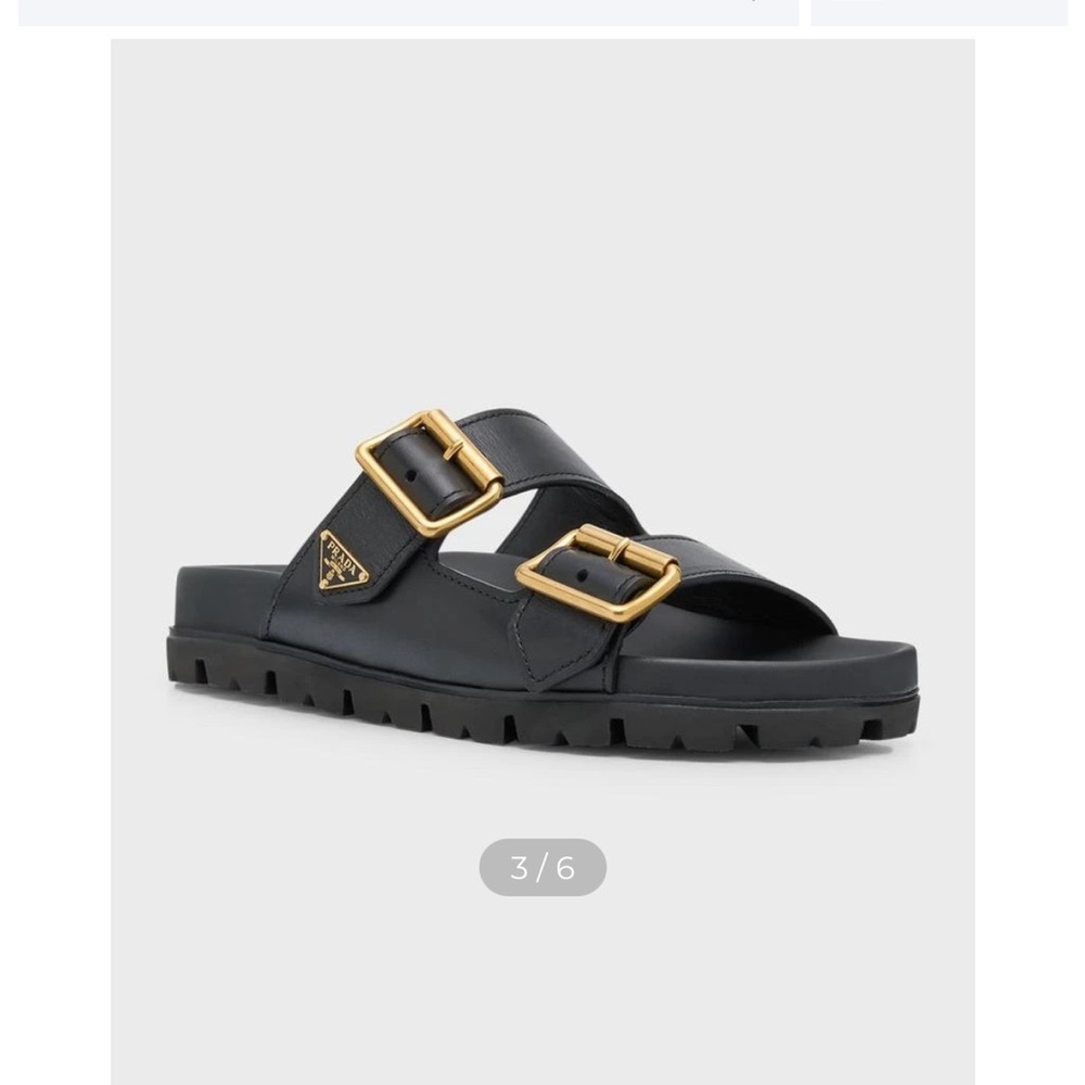 Prada Women’s Leather Dual-Buckle Slide Sandals - Picture 3 of 12